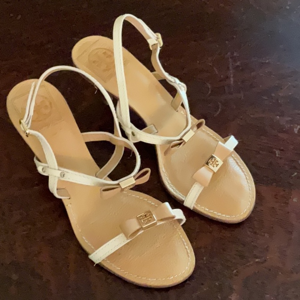 TORY BURCH KAILEY TWO TONED KITTEN HEEL STRAPPY ANKLE SANDALS 8.5 SHOES PREPPY